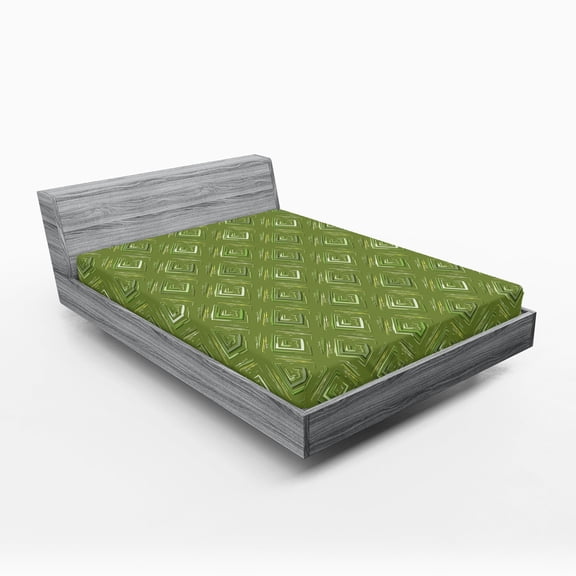 Ambesonne Olive Green Fitted Sheet, Rhombus Squares, California King, Olive Green Coconut