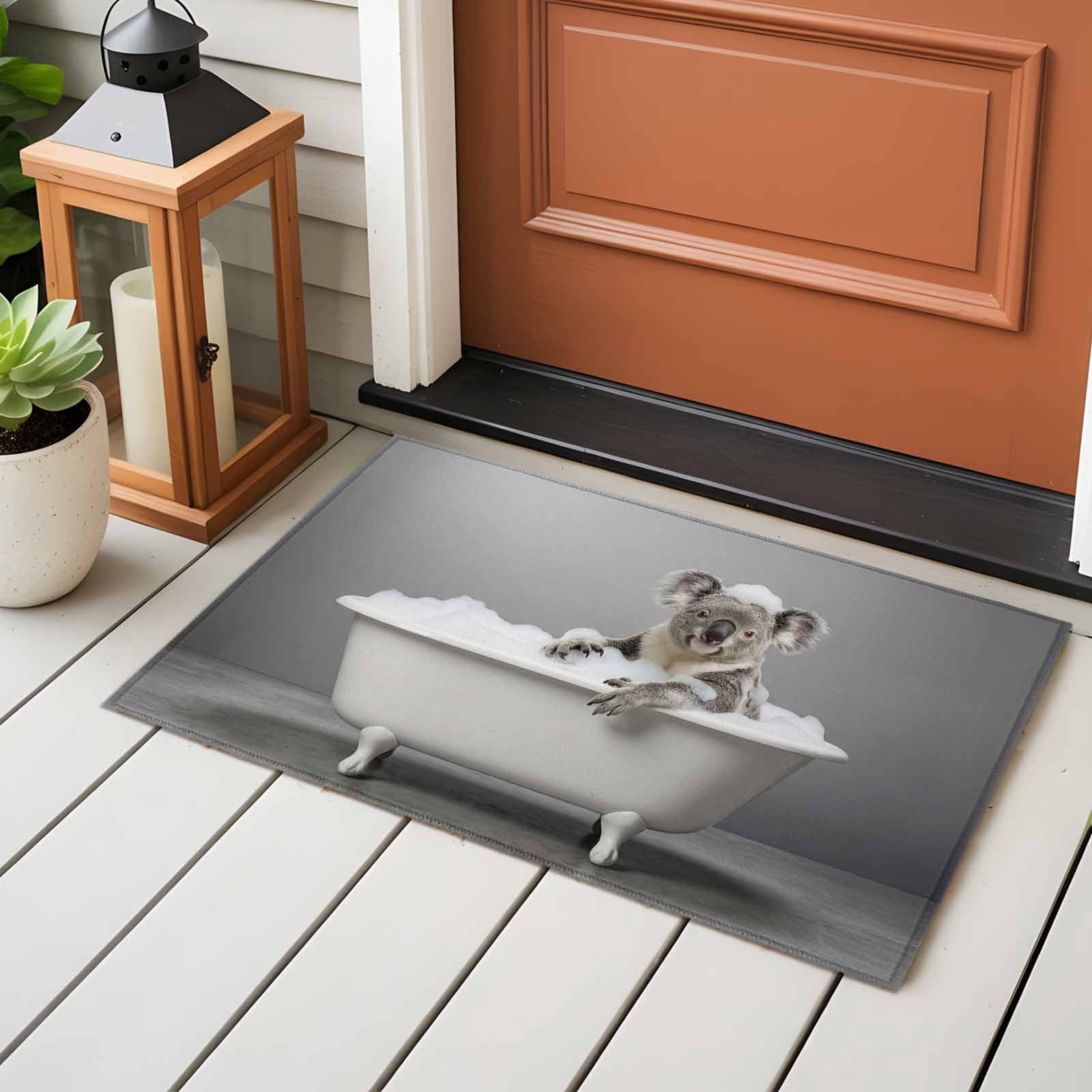 Koala Bathing Entryway Rug 2'x3'&nbsp; Non Slip Front Door Mats, Modern Abstract Bathtub Cute Animal Shower Entrance Rugs Indoor Outdoor Carpet, Washable Floor Mats Small Area Rug for Bedroom Kitchen