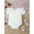 thumbnail image 6 of Aojekbee Baby Girl 4th of July Outfits Solid Color Short Sleeve Romper with Letter Embroider Stripe Print Overall Dress Headband, 6 of 10