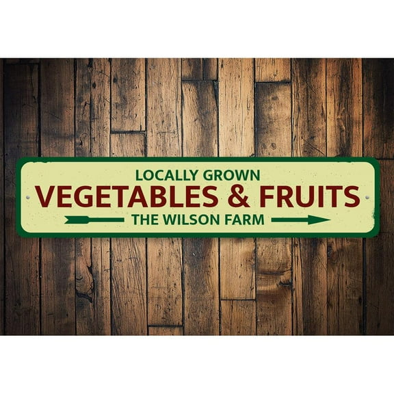 Locally Grown Vegetables & Fruits Novelty Sign, Metal Wall Decor - 4x18 inches