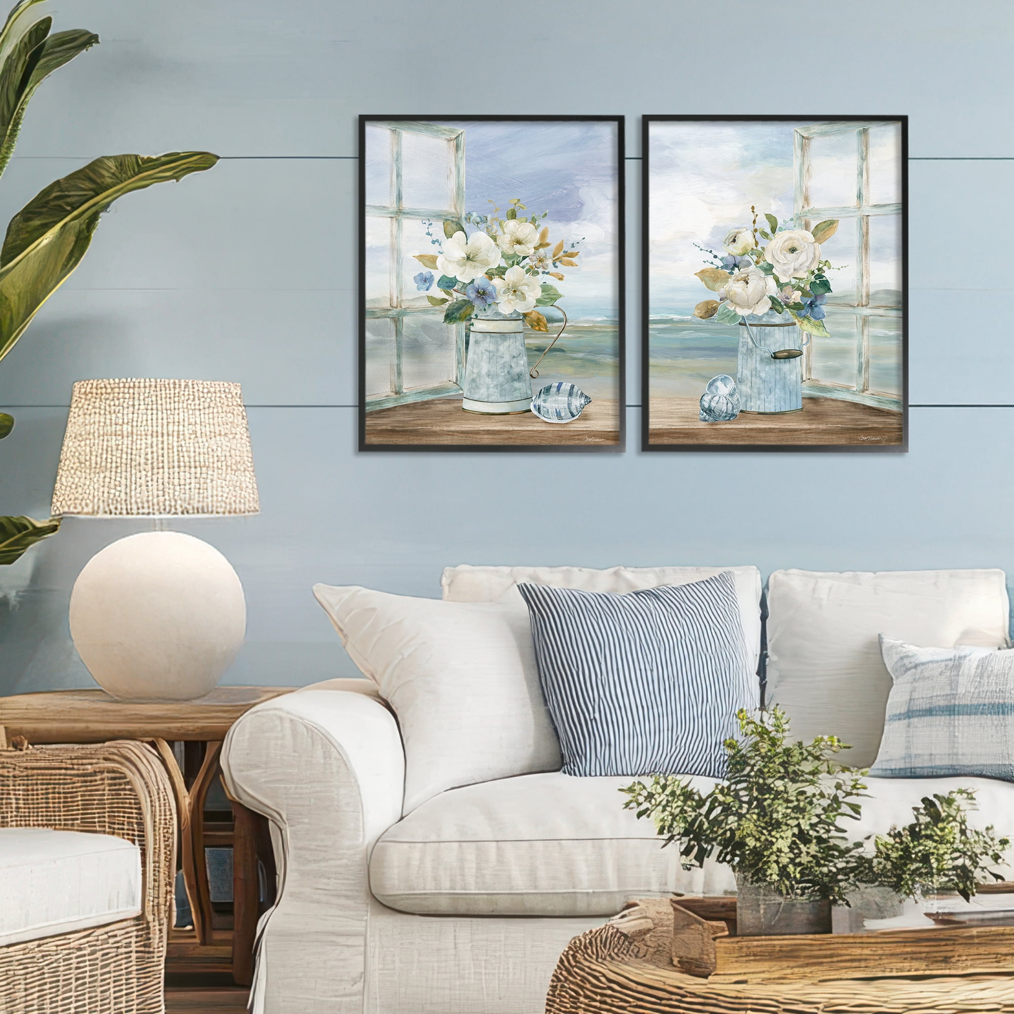 Stupell Industries Seaside Bouquets in Window 2 Piece Black Framed Giclee Art Set, design by Carol Robinson