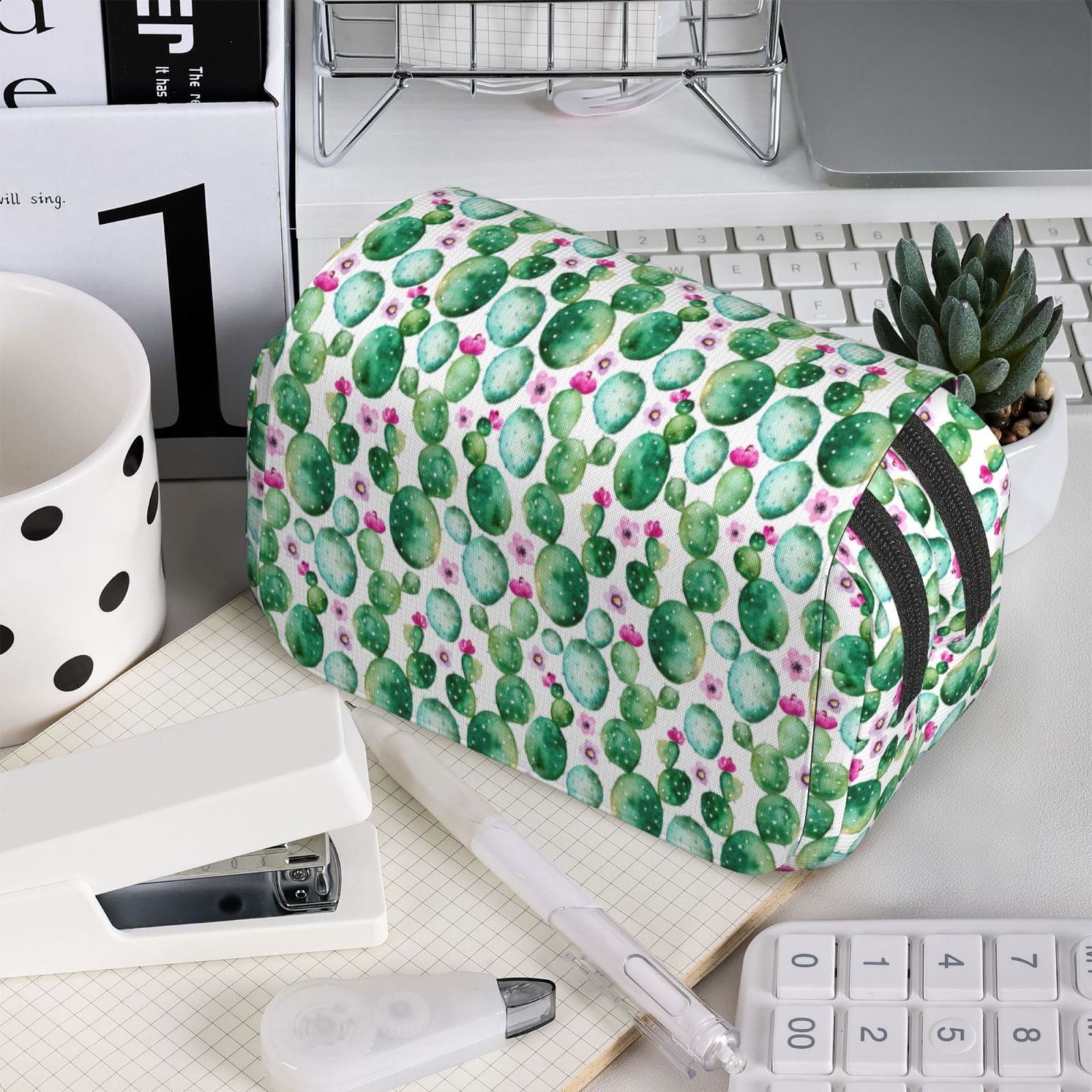 Rateoe Cactus Plants Pattern Double Clamshell Pen Case, Storage Organizer with Two Zipper Compartments– Holds Up to 50 Pencils & Pens