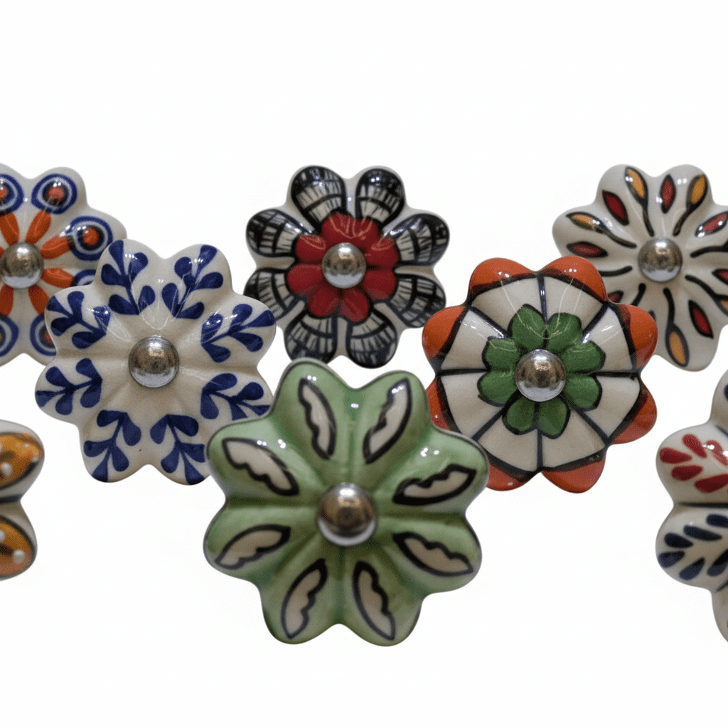 Vriksha Kraft Ceramic Cabinet Knobs – 12 Pack, Multicolor Painted Floral Drawer Knobs for Cabinets, Dressers & Furniture