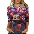 thumbnail image 2 of Qertyioot Chemise Ample à Manches 3/4 pour Femmes T-shirts Imprimés Mode Saint-Valentin Col Rond Hauts Décontractés, 2 of 5