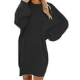 thumbnail image 3 of WTXUE Long Sleeve Dress, Trendy Women's Sweater Dress O Neck Sleeve Solid Knitted Sweater Dresses, Petite Dresses for Women, Black Midi Dress, 3# Black S, 3 of 6