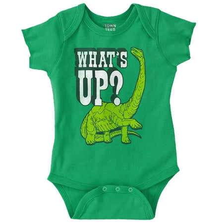 

Funny Whats Up Cool Dinosaur Pun Romper Boys or Girls Infant Baby Brisco Brands 18M