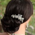 thumbnail image 3 of HLONK Five-petal Flower Crystal Hair Accessory Rhinestone Pearl Bridal Comb Hair Clip, 3 of 8