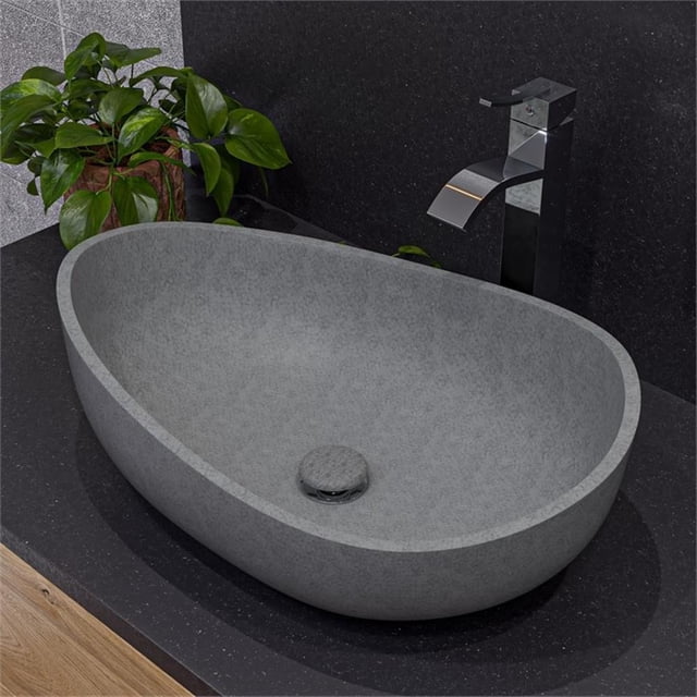 Pemberly Row 23" Solid Concrete Wavy Oval Above Mount Vessel Sink