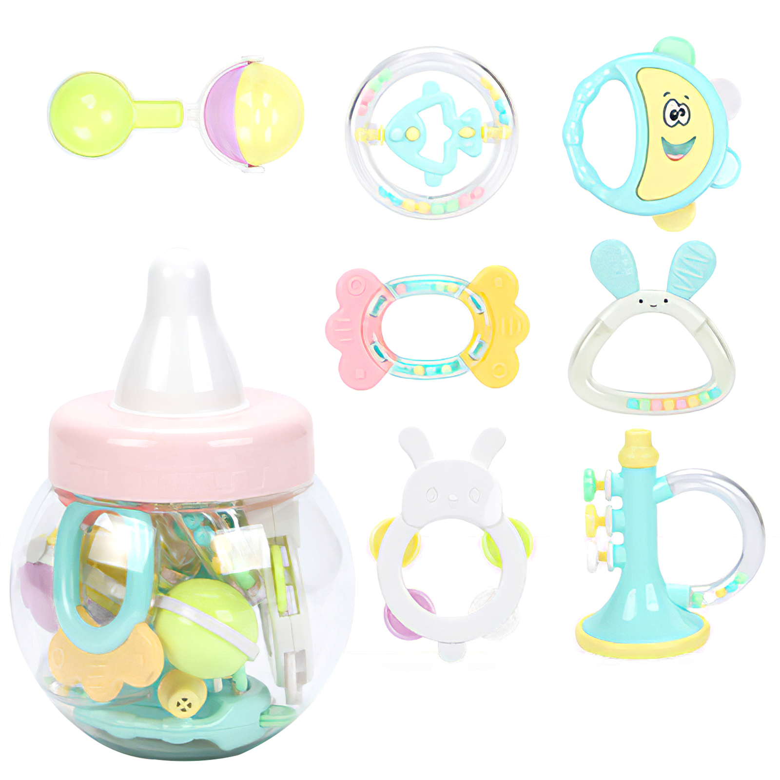 Baby Rattle Set 11Pcs Teether Toys with Storage Rattle Toys Box