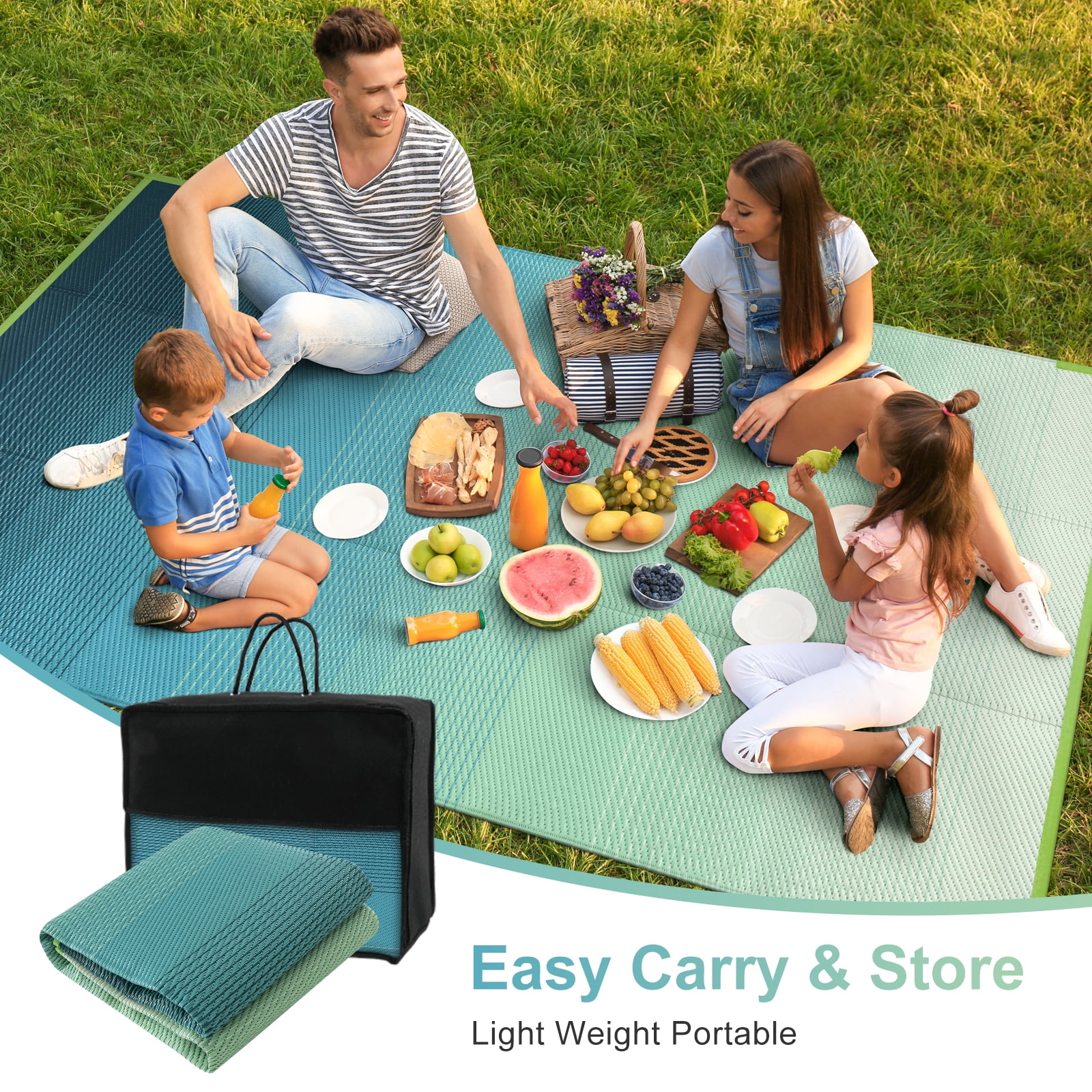 Lahome Decor 5'x 8' Outdoor Rug,Waterproof Patio Rug Reversible Indoor Outdoor Rug Lightweight Plastic Straw Rug for RV Camping Deck Balcony，Teal