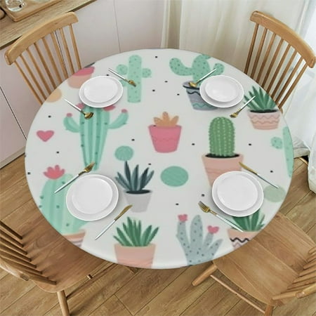 

HAOXIT Cute and Fitted Round Waterproof Table Cloth with Elastic Edge Wipe Clean Table Covers for Indoor Outdoor 31-35