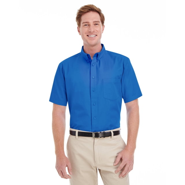 Camiseta de sarga de manga corta 100 % algodón Foundation para hombre con Teflon™ AZUL FRANCÉS Harriton M582