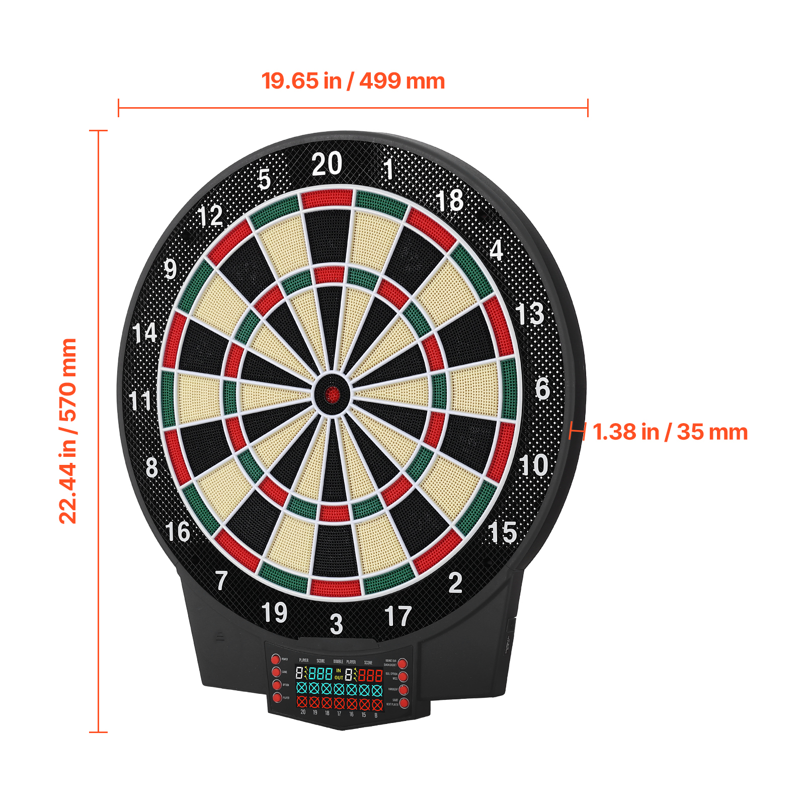 KFFKFF Electronic Dart Board with 15.5" Target Area, Featuring 43 Games and Over 320 Variations for Up to 8 Players, Includes 6 Dart Shafts, Flights, and 50 Soft Tips