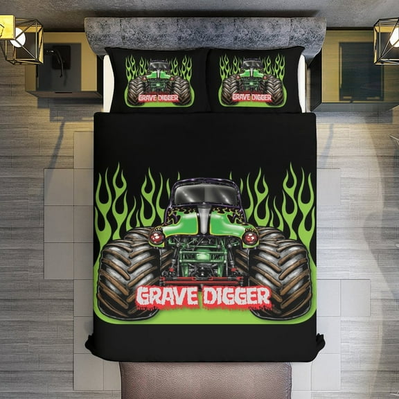 All Season 3-Piece Bedding Comforter Set Monster Truck Jam Duvet Cover with 2 Pillowcase 86"x70"