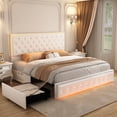 thumbnail image 1 of SIBEDS LED Bed Frame with 2 Storage Drawers Pockets and PU Leather White Tufted Headboard, Full, 1 of 1