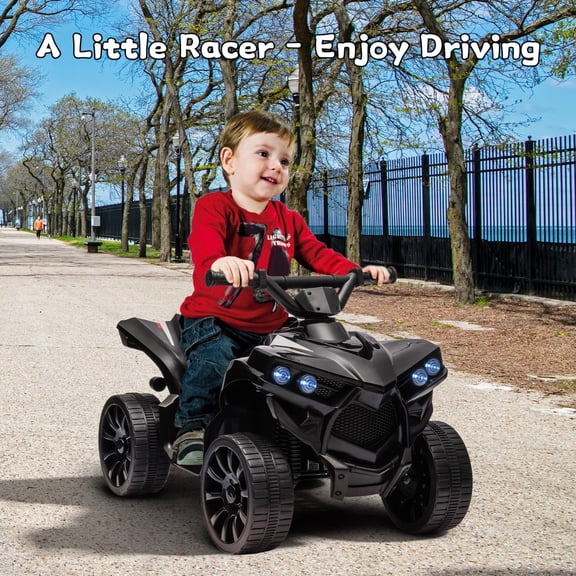 TROPOW Electric Ride On Cars ,6V Kids Ride-On ATV 4-Wheeler – Electric Quad Car for Toddlers with Music,Lights,Treaded Tires and Foot Pedal,Ideal Christmas Gift for Kids,Black