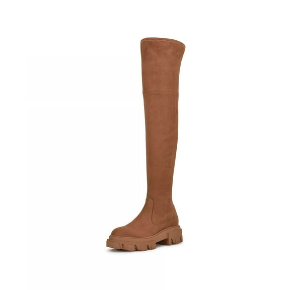 Nine West Cellie2 Dark Natural Brown Suede Over Knee Thigh High Lug Sole Boots (Dark Natural, 8.5)