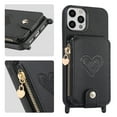 thumbnail image 2 of Feishell Crossbody Phone Case for Apple iPhone 12 Pro Max,Heart Pattern PU Leather Zipper Pocket & Card Slots Shockproof Kickstand Phone Case with Adjustable Shoulder Strap,Black, 2 of 12