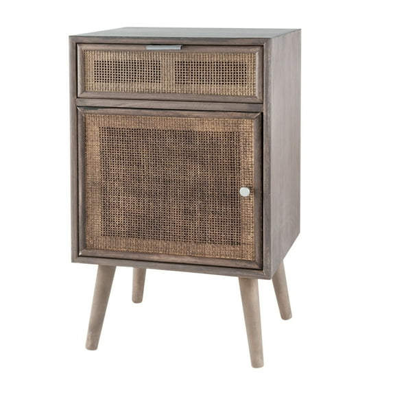 Pia 28 Inch Accent Cabinet, 1 Drawer, Pine Wood, Woven Rattan Door, Brown, Saltoro Sherpi