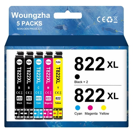 822XL Ink Cartridges for Epson Ink 822 XL T822XL T822 Combo Pack for Epson Workforce Pro WF-3820 WF-4830 WF-4820 WF-4833 WF-4834 Printer ( 5-Pack)