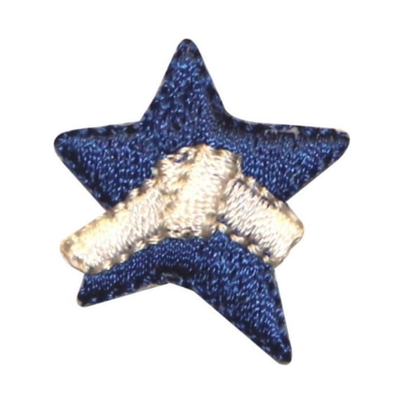 ID 1058A Blue Star With Ribbon Patch Patriotic Sign Embroidered Iron On Applique