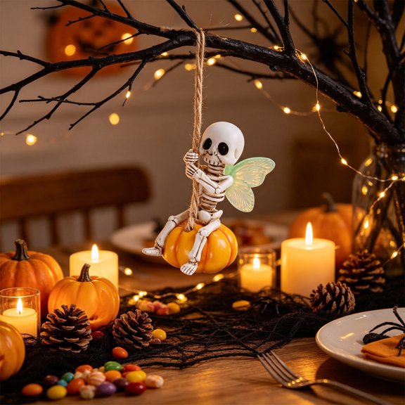 Dalxymotic Halloween Skeleton Resin Pendant, Spooky Decor Ornament, Hanging Keepsake Charm, Miniature Bone Figure for Tree, Window, Wall, Home, Party