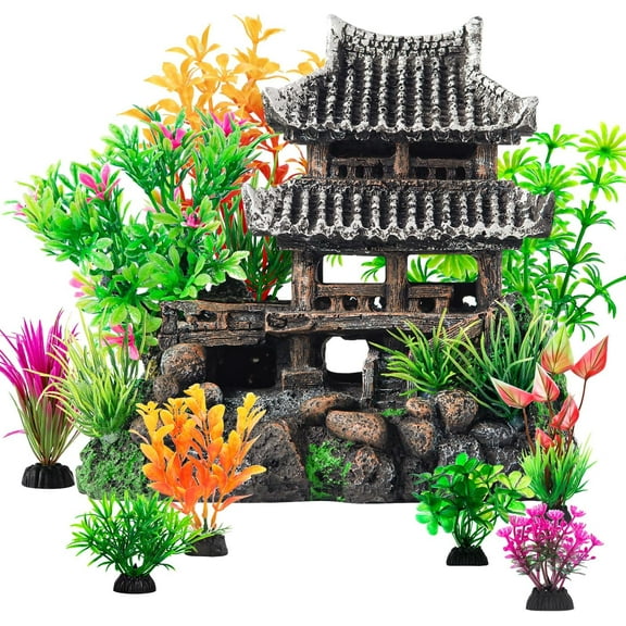 9Pcs Resin Castle Decorations Set，Realistic Fish Tank Castle with Eco-Friendly Design,Fish Tank Decorations Aquarium Accessories