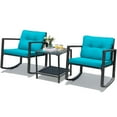 thumbnail image 6 of Gymax 3PCS Rattan Rocking Chair Table Set Patio Furniture Set w/ Blue Cushions, 6 of 10