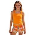 thumbnail image 4 of BOBOGOJP Girls Tankini Swimsuit Solid Ruched Side Square Neck Top with Tropical Printed Shorts 2 Piece Girls Bathing Suits Orange for Size 8-9 Years, 4 of 4