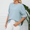 thumbnail image 4 of Womens Shirts Blouse Women's Fashion Solid Colour Round Neck Ruffle Princess Sleeve Loose Chiffon Top, 4 of 6