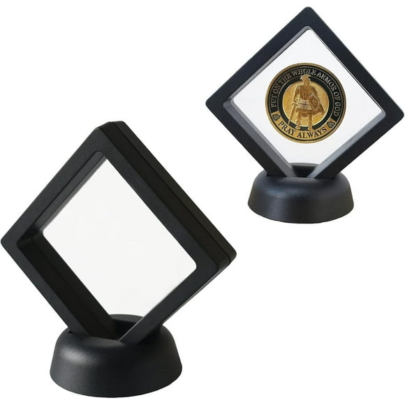 Set of 2 Challenge Coins Display Stand, 3D Floating Clear Case, Jewelry, Specimen, Military Medal Holder Frame