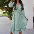 thumbnail image 2 of Women's Spring Summer Dress Deep V 3/4 Long Sleeve Dress Ruffle Hem & Trim, 2 of 2