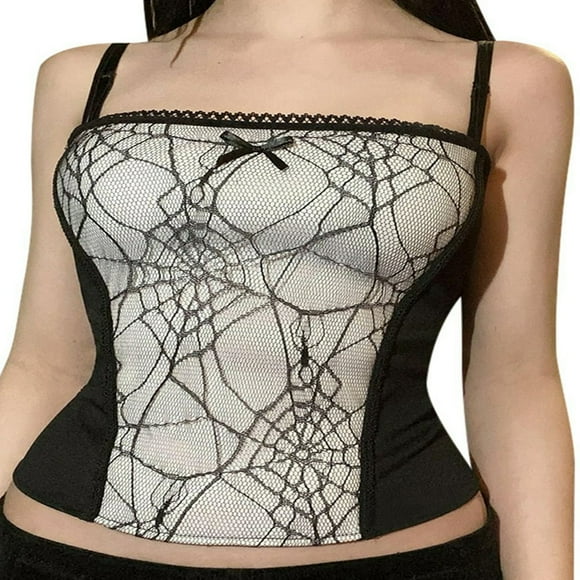 Vintage Gothic Crop Top for Women Grunge Dark Aesthetic Harajuku Tank Tops Mall Goth Emo Camisole Shirt