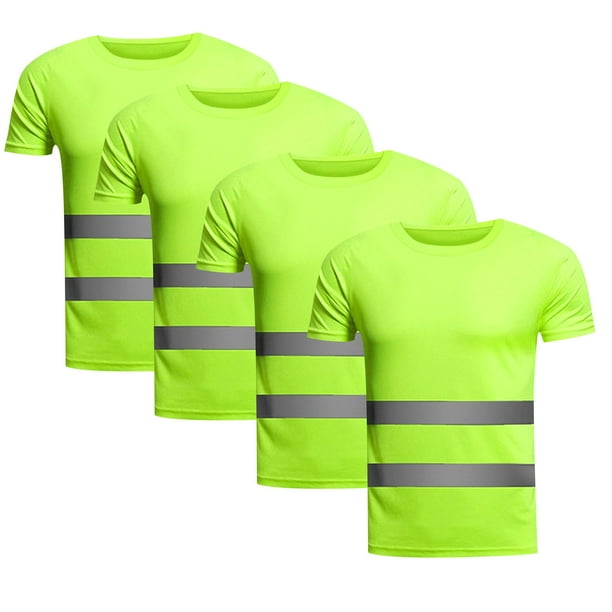 Penkiiy Camisetas de alta visibilidad 4PCS, Camisetas de seguridad para hombres y mujeres, Camiseta transpirable de manga corta reflectante con bolsillo para trabajos de construcción