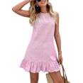 thumbnail image 3 of Women'S Striped Print Sleeveless Ruffle Tunic Dress Summer Swing Flowy Mini Dresses Pink M, 3 of 9
