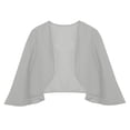 thumbnail image 5 of LEKODE Short Sleeve Cropped Open Front Bolero Shrug, Chiffon Fabric Womens Party Dress Outer Top B White M, 5 of 6