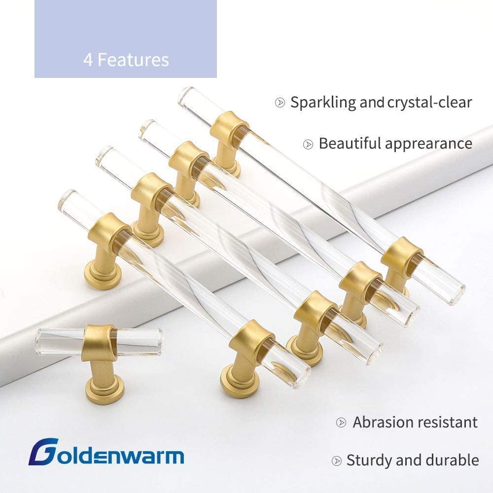 goldenwarm 5 Pack Cabinet Pulls Brushed Nickel Kitchen Drawer Door Pulls Gold Drawer Handles Bathroom Cabinet Hardware 3in Hole Centers