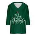 thumbnail image 4 of HOMBOM Shirts for Women Christmas Holiday 3/4 Sleeve Vintage Green Santa V Neck Females T Shirts, 4 of 5