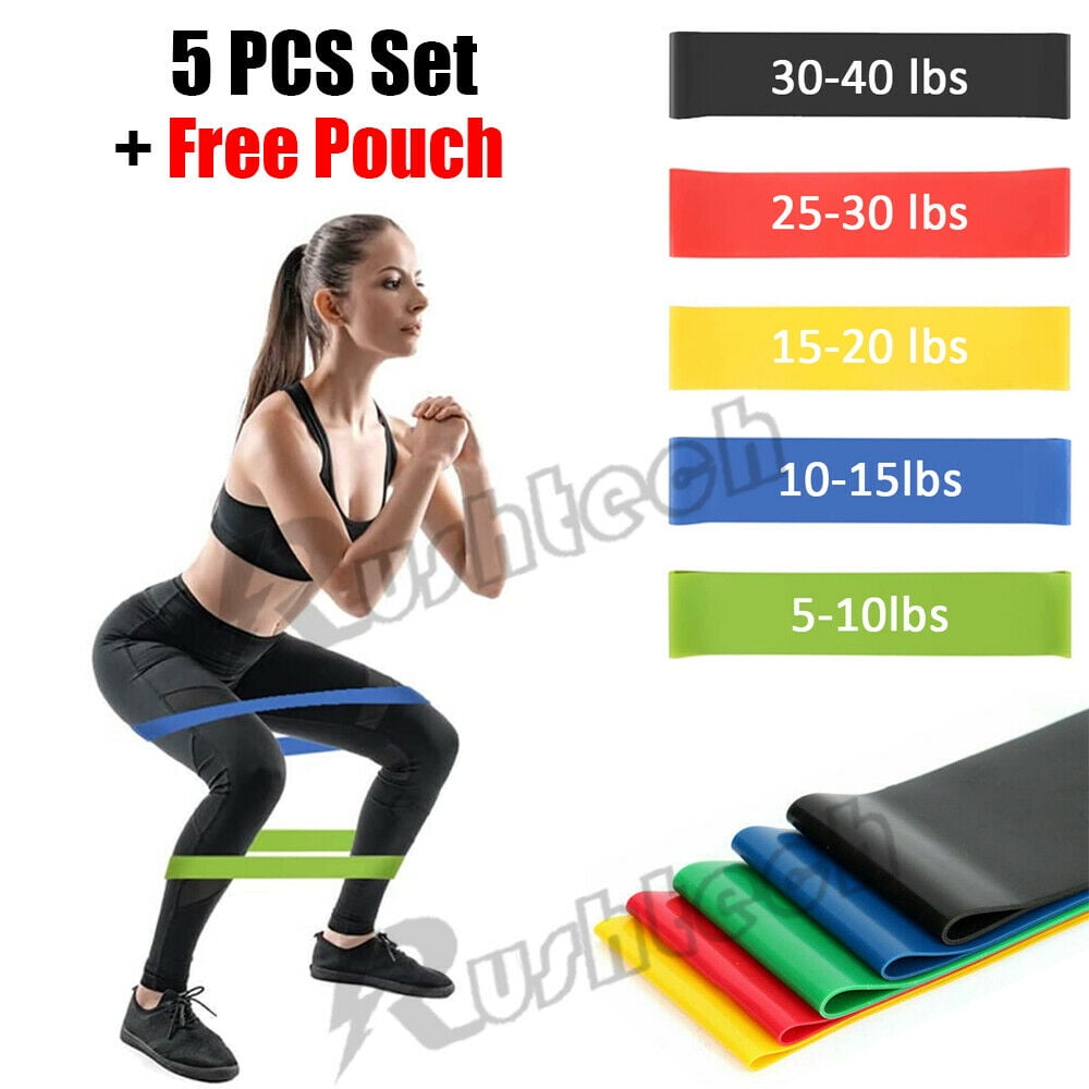 Set of 5 Resistance Loop Bands Yoga Crossfit Fitness Pilates Exercise Workout US 