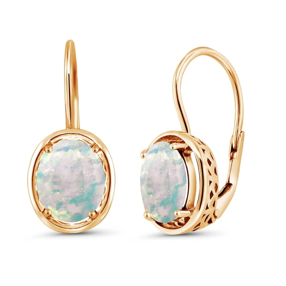 Gem Stone King 18K Yellow Gold Plated Silver Cabochon White Simulated Opal Earrings for Women | 1.20 Cttw | Oval 9X7MM | Fine Jewelry Gifts for Women Mom Wife Her