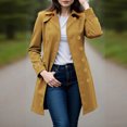 thumbnail image 2 of Women's Winter Double-Breasted Longline Coat - Solid Color Dressy Windbreaker Overcoat, Khaki, L, 2 of 5