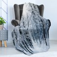 thumbnail image 4 of Winter Soft Flannel Fleece Blanket, Snow Covered Forest Idyllic Early Morning Scenery Seasonal Xmas Nature, Cozy Plush for Indoor and Outdoor Use, 50" x 60", Black White Slate Blue, by Ambesonne, 4 of 5