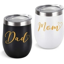 Mom and Dad Wine Tumbler Set, Funny Christmas Gifts for New Parents New Pregnancy New Dad New Mom Anniversary Birthday, 12oz Stainless Steel Insulated Tumbler with Lid and Golden Word, Black and White