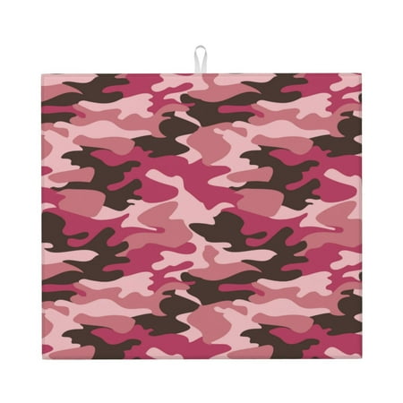 

Dish Drying Mats for Kitchen Counter - Pink Purple Camouflage 16x18In Anti-Slip Absorbent Microfiber Drying Mat for Kitchen Counter Mat Dish Rack Mat with Hanging Loop