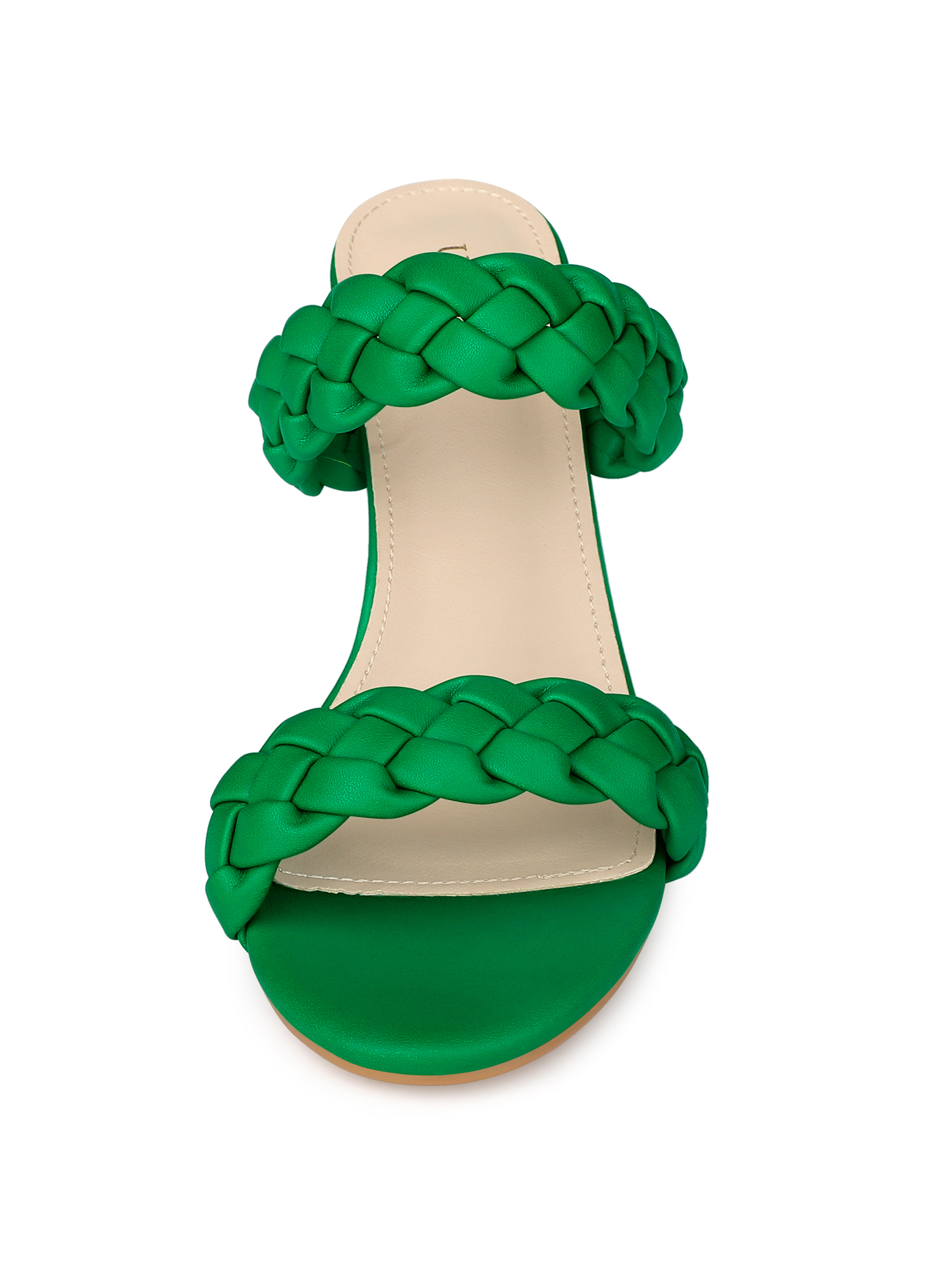 DARING DIVA Women's Braided Heeleds Slip on Chunky Heel Slides Sandals Grass Green 9