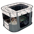 thumbnail image 1 of Casa plegable para gatos con tragaluz extraíble y transpirable, corral para perros y mascotas (90 x 70 x 60 cm, gris), 1 of 12