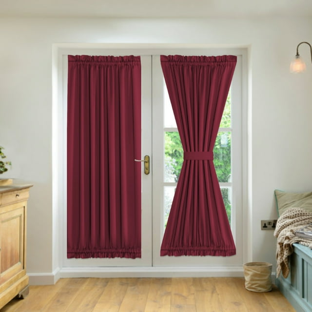 Cortinas de 2 paneles para puerta con bolsillo para barra, cortinas con ojales de privacidad Tomshoo Rojo oscuro