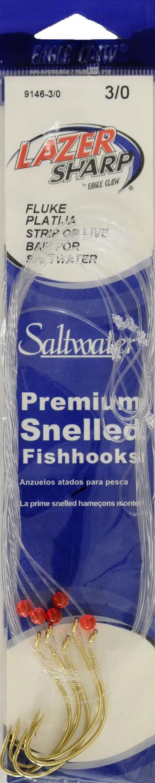 Lazer Sharp 9146H-3/0 Snelled Kahle Fluke Red Bead Hook, Gold, Size 3/0, 5 Pack