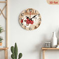 thumbnail image 5 of 2D Flat, 1pc 10Inch Rustic Farmhouse Floral Paris Decor Wooden Wall Clock - Silent Quartz Movement, Vintage Teacup Roses Design with French Script, Red_White Floral Pattern, AA Battery Operated (N, 5 of 7