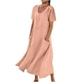 thumbnail image 1 of JUNWELL Caftan Ample Robe Longue pour Femmes Grande Taille Robe en Lin Été Décontractée Sans Manches Col Ras du Cou Poches Robe Maxi, 1 of 6